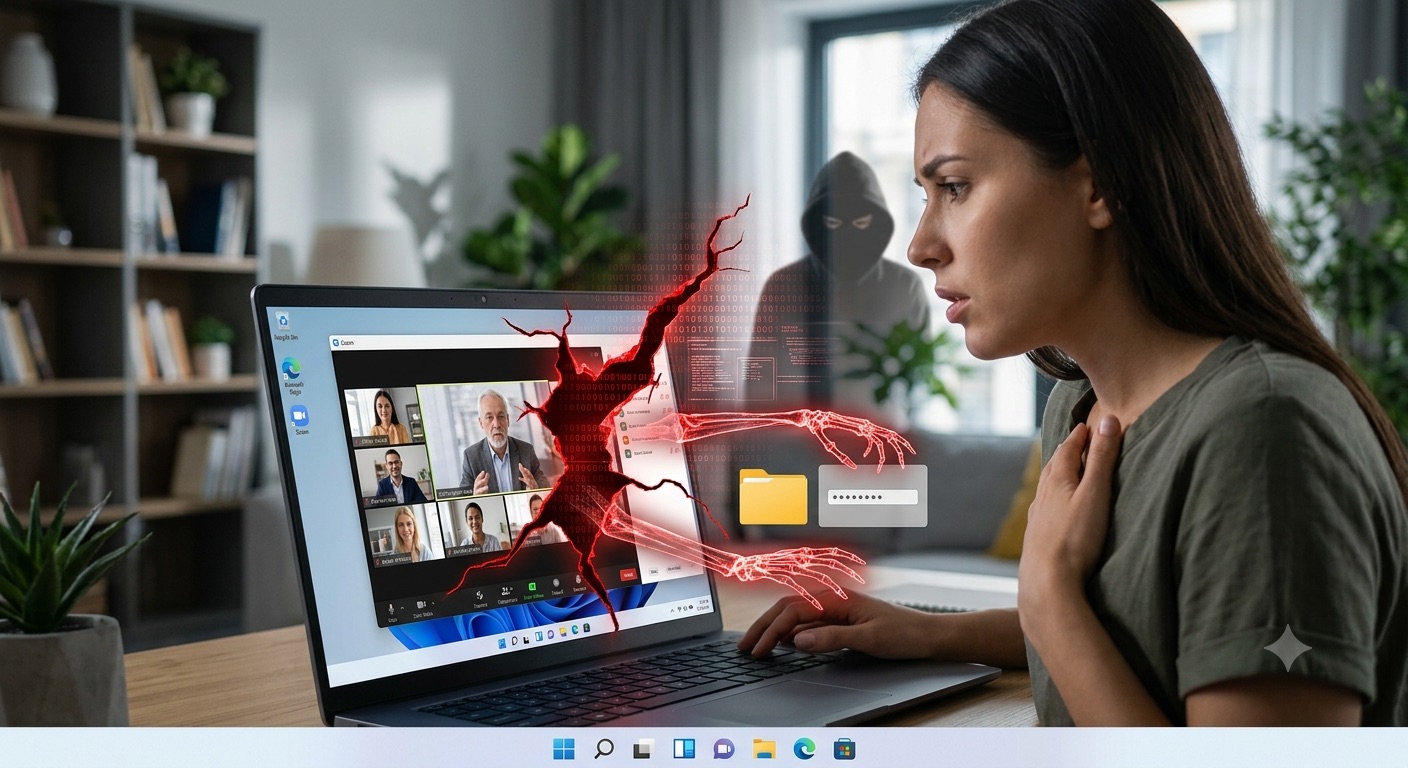 Ilustração de uma falha de segurança crítica no Zoom para Windows a permitir o acesso a dados e credenciais de um utilizador