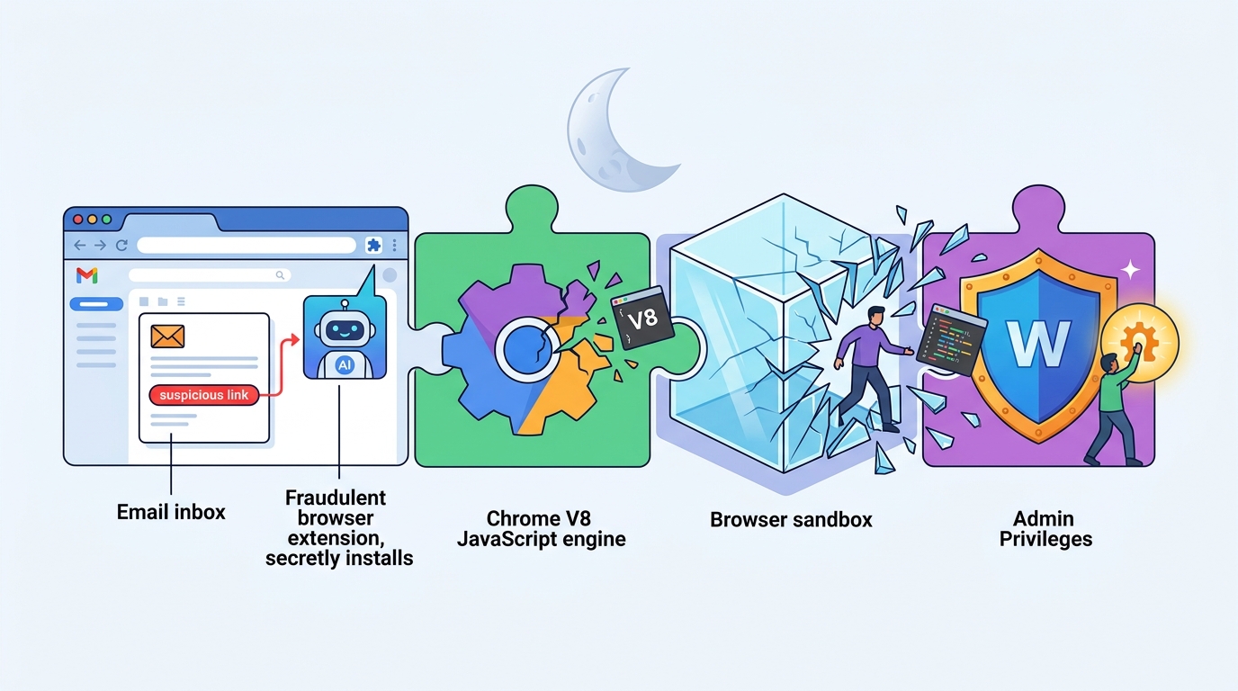 Um clique bastou: o kit BlueMoon encadeia falhas do Chrome e do Windows